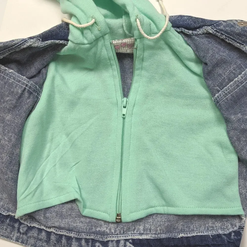 Vintage Jean Jacket Baby Girls Sz 12-18m Acid Wash Hooded California Rodeo 90s